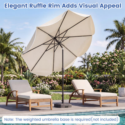 10 FT Scalloped Solar Patio Umbrella with 24 LED Lights and Tilt Adjustment-Beige