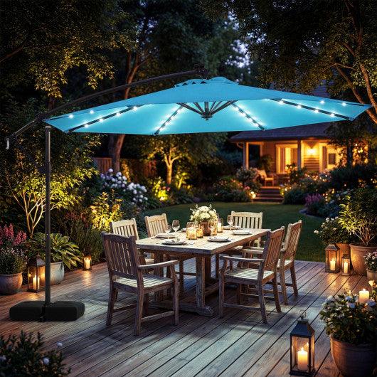 10 FT Solar LED Offset Cantilever Patio Umbrella Hanging Outdoor Market Umbrella-Turquoise