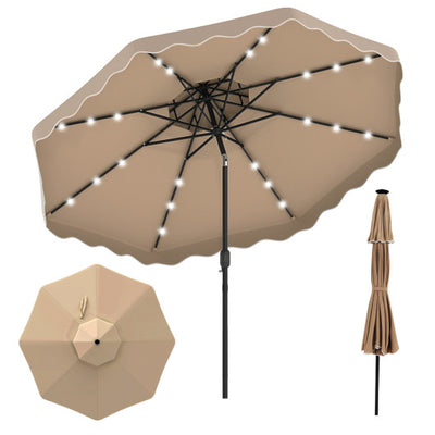 10 FT Solar LED Patio Umbrella for Deck and Pool-Brown