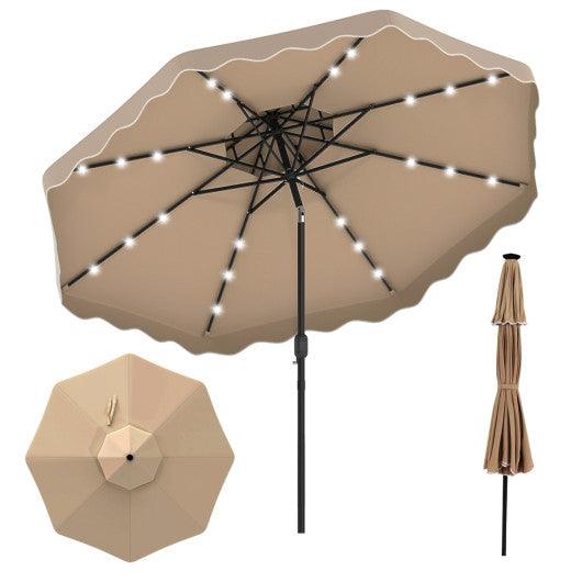 10 FT Solar LED Patio Umbrella for Deck and Pool-Brown