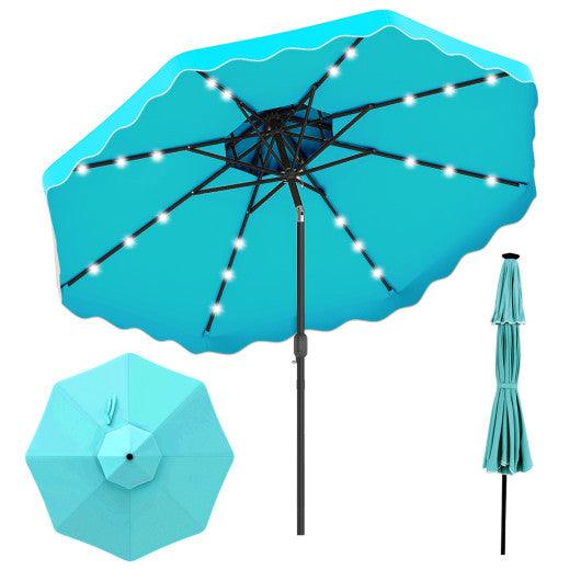 10 FT Solar LED Patio Umbrella for Deck and Pool-Turquoise