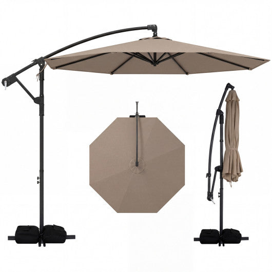 10 Feet Offset Hanging Umbrella with Base Patio Cantilever Umbrella with Tilt-Taupe
