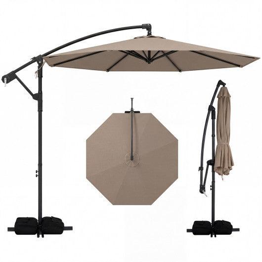 10 Feet Offset Hanging Umbrella with Base Patio Cantilever Umbrella with Tilt-Taupe