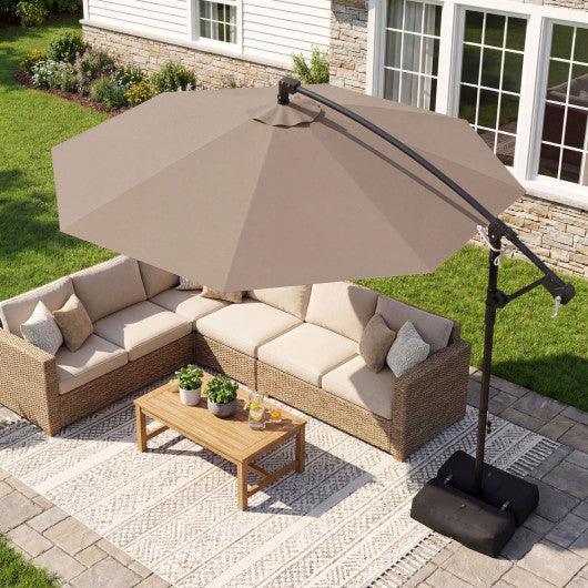 10 Feet Offset Hanging Umbrella with Base Patio Cantilever Umbrella with Tilt-Taupe