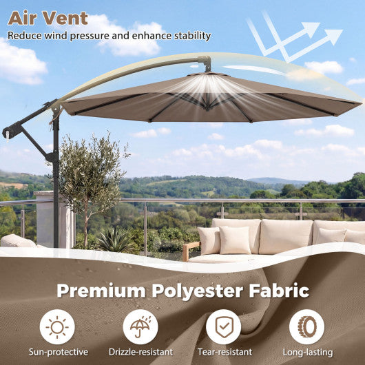 10 Feet Offset Hanging Umbrella with Base Patio Cantilever Umbrella with Tilt-Taupe