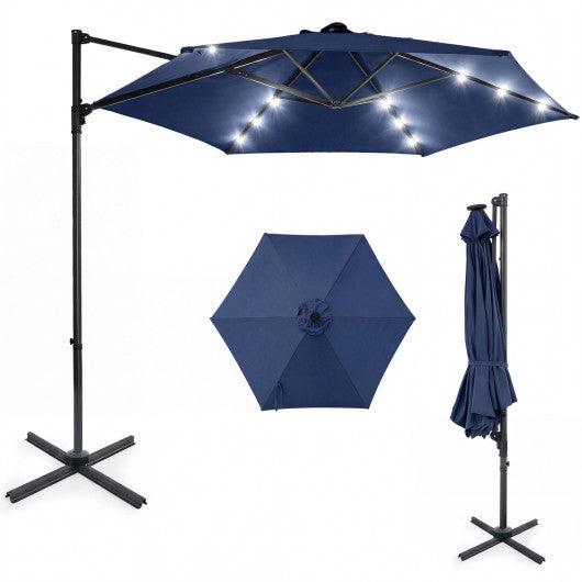 10 Feet Patio Cantilever Umbrella with Solar LED Lights-Navy