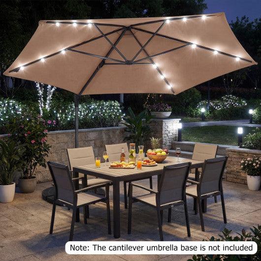 10 Feet Patio Cantilever Umbrella with Solar LED Lights-Tan