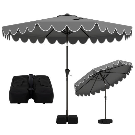 10 Feet Patio Umbrella with Weighted Base and Sandbags-Gray
