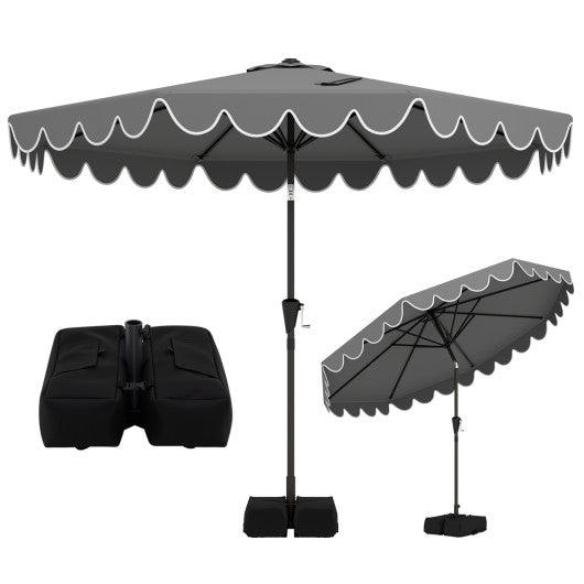 10 Feet Patio Umbrella with Weighted Base and Sandbags-Gray
