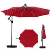 10 Feet Solar Offset Hanging Umbrella with Base and LED Lights-Red - Red