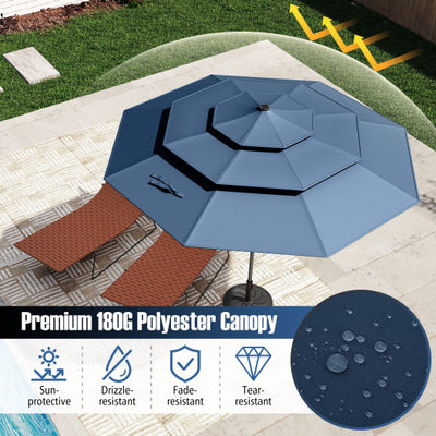 10 Feet Solar Patio Umbrella with 32 LED Lights 3-Tier Vented Top-Navy