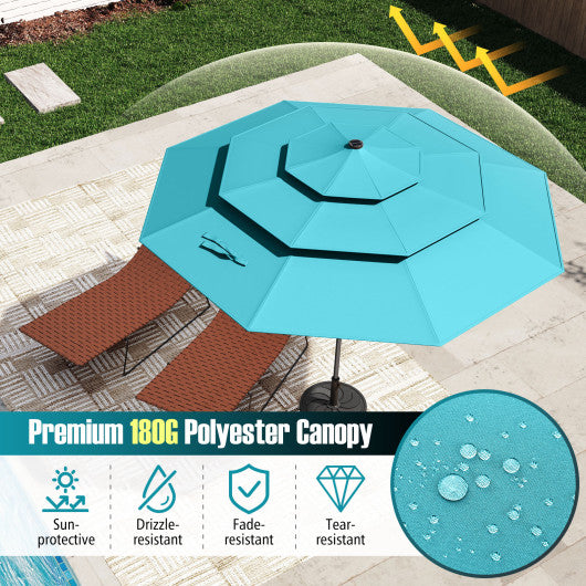 10 Feet Solar Patio Umbrella with 32 LED Lights 3-Tier Vented Top-Turquoise