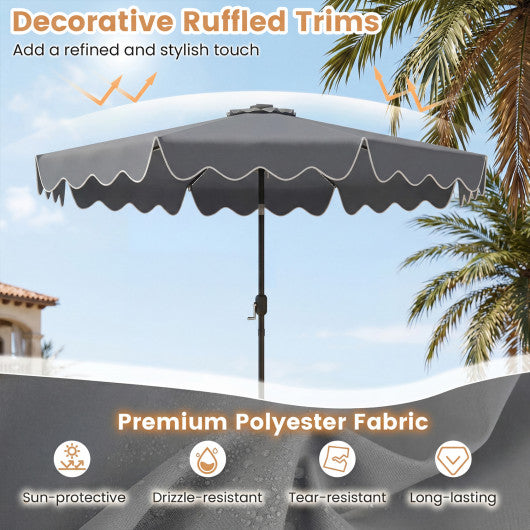 10 Feet Solar Patio Umbrella with Color-Changing LED Lights-Gray