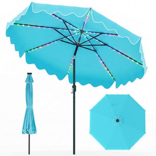 10 Feet Solar Patio Umbrella with Color-Changing LED Lights-Turquoise