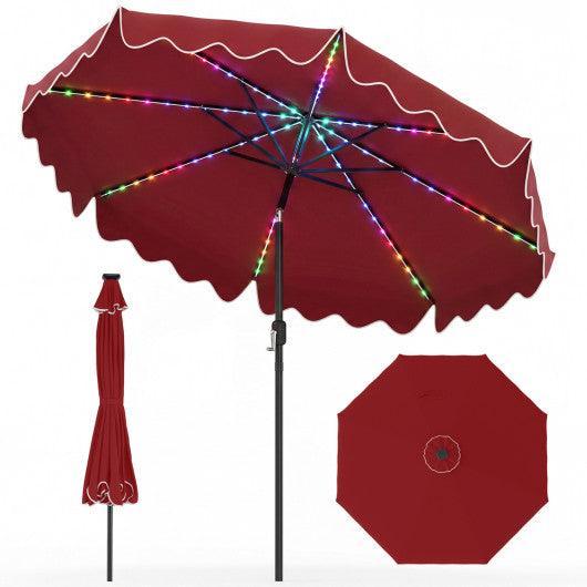 10 Feet Solar Patio Umbrella with Color-Changing LED Lights-Wine