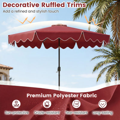 10 Feet Solar Patio Umbrella with Color-Changing LED Lights-Wine