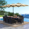 10 Piece Outdoor Patio Dining Set with 15 Feet Double-Sided Twin Umbrella-Beige