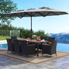 10 Piece Outdoor Patio Dining Set with 15 Feet Double-Sided Twin Umbrella-Gray