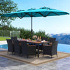 10 Piece Outdoor Patio Dining Set with 15 Feet Double-Sided Twin Umbrella-Turquoise