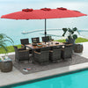 10 Pieces Patio Wicker Dining Set with 15 Feet Double-Sided Patio Umbrella-Red