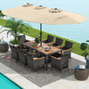10 Pieces Patio Wicker Dining Set with 15 Feet Double-Sided Patio Umbrella-Beige