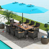 10 Pieces Patio Wicker Dining Set with 15 Feet Double-Sided Patio Umbrella-Turquoise