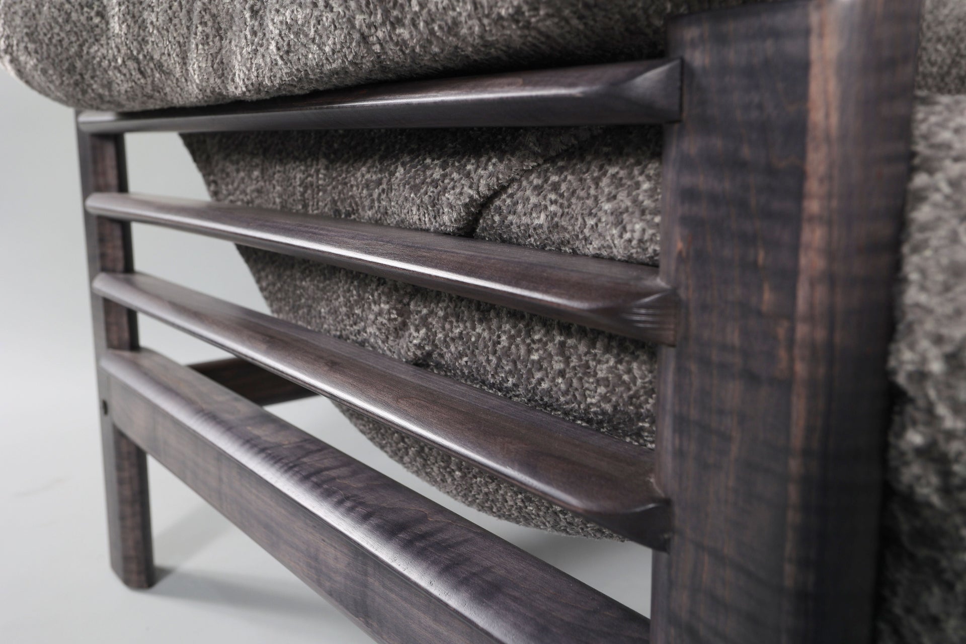 Chair & Ottoman – Taye with Tiger Maple Arms (Grey)