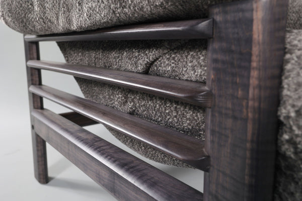 Chair & Ottoman – Taye with Tiger Maple Arms (Grey)