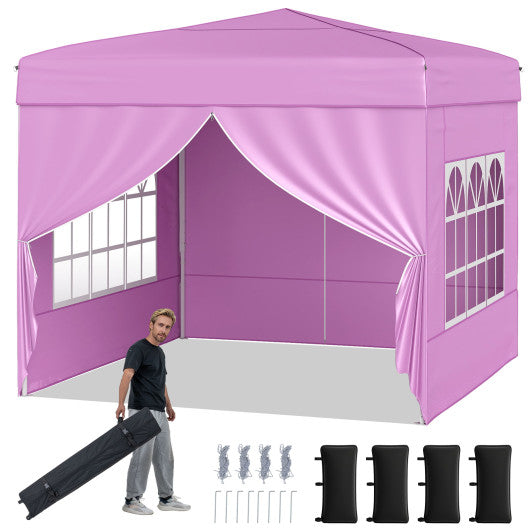 10 X 10 FT Pop up Canopy Tent Outdoor Patio Commercial Sunshade Shelter with 4 Sidewalls-Pink