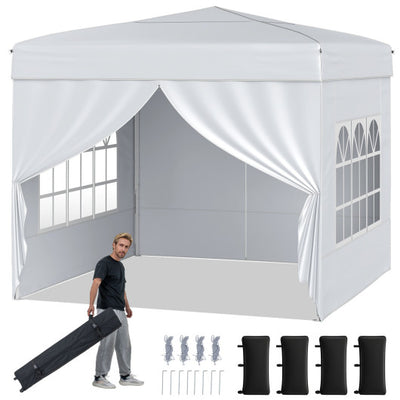 10 X 10 FT Pop up Canopy Tent Outdoor Patio Commercial Sunshade Shelter with 4 Sidewalls-White