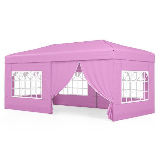 10 X 20 Feet Pop up Canopy Tent Instant Setup with 6 Sidewalls-Pink