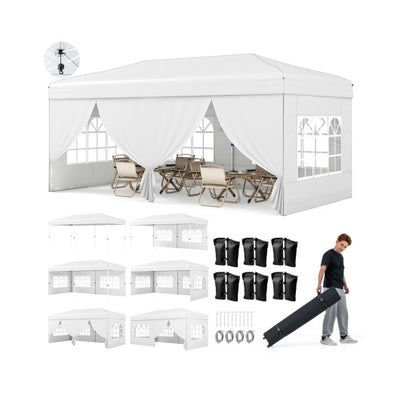 10 X 20 Feet Pop up Canopy Tent Instant Setup with 6 Sidewalls-White