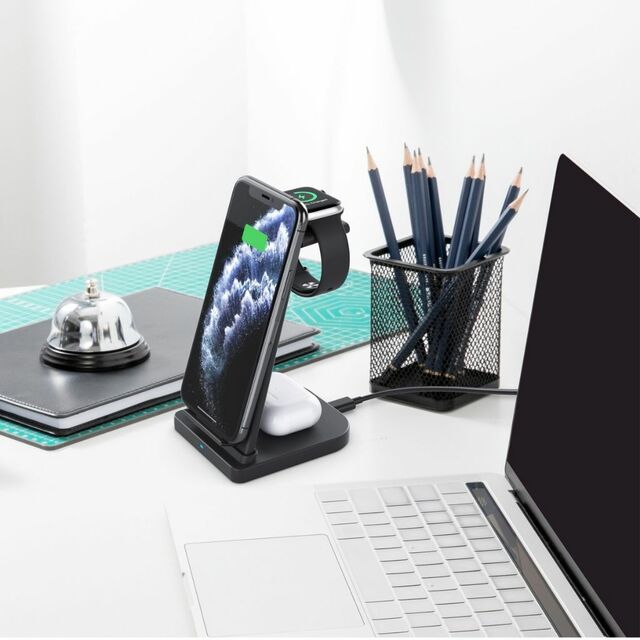 3-in-1 Fast Wireless Charging Stand for Phones, Apple Watch & AirPods