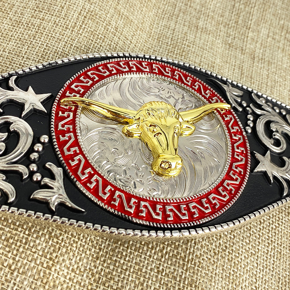 TOPACC Norse Viking Punk Rodeo Longhorn Bull Engraved Flower Belt Buckle