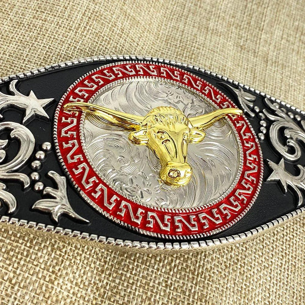 TOPACC Norse Viking Punk Rodeo Longhorn Bull Engraved Flower Belt Buckle - Gifts for You 'n Me