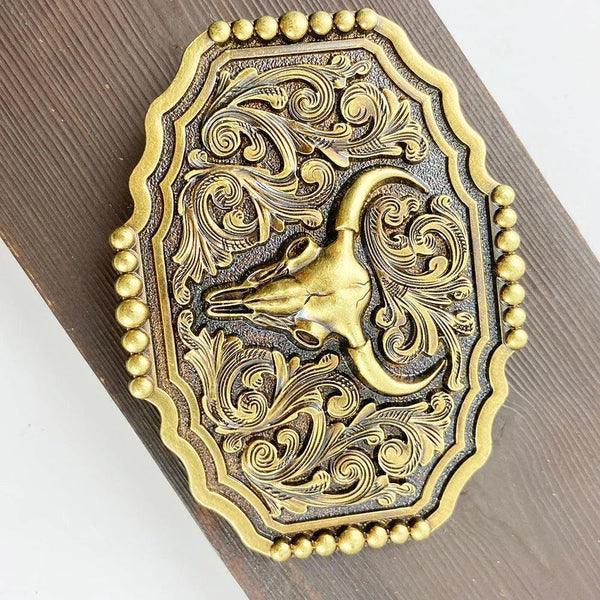 TOPACC Western Copper Longhorn Bull Cow Pattern Belt Buckle - Gifts for You 'n Me