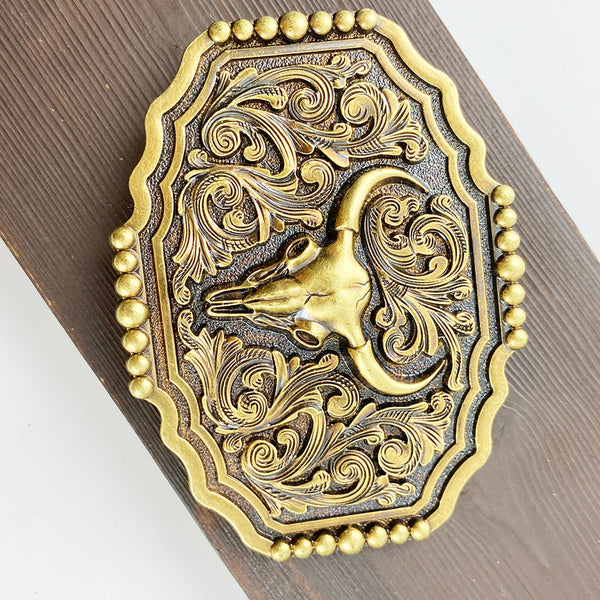 TOPACC Western Copper Longhorn Bull Cow Pattern Belt Buckle