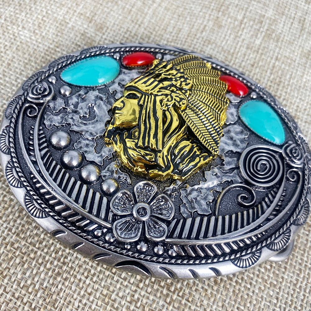 TOPACC Turquoise Indians Belt Buckle