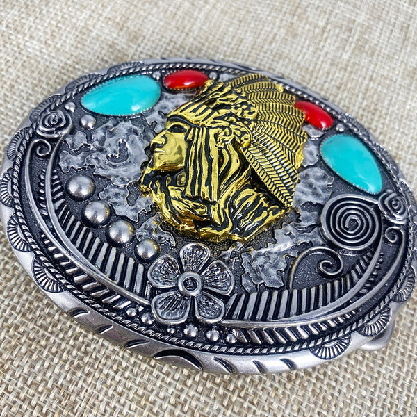 TOPACC Turquoise Indians Belt Buckle