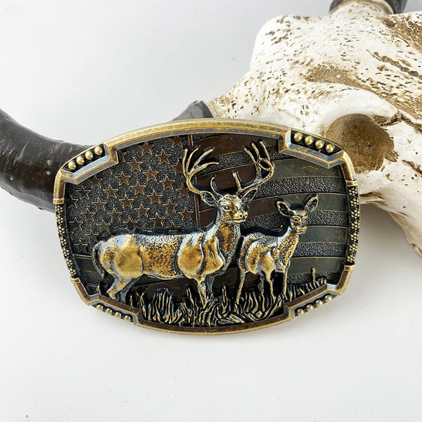 TOPACC Western Deer American flag Belt Buckle Copper/Bronze