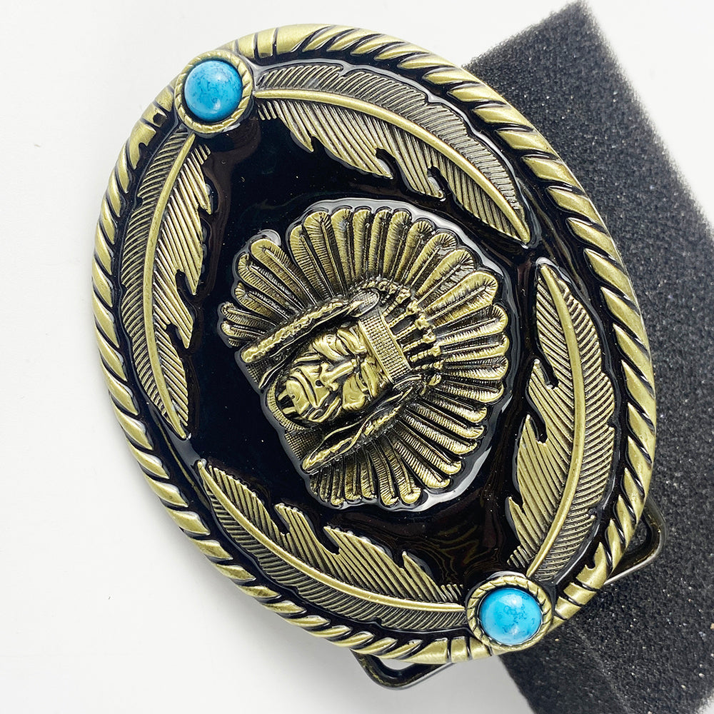 TOPACC Oval Indians Belt Buckle Western Cowboy Buckles