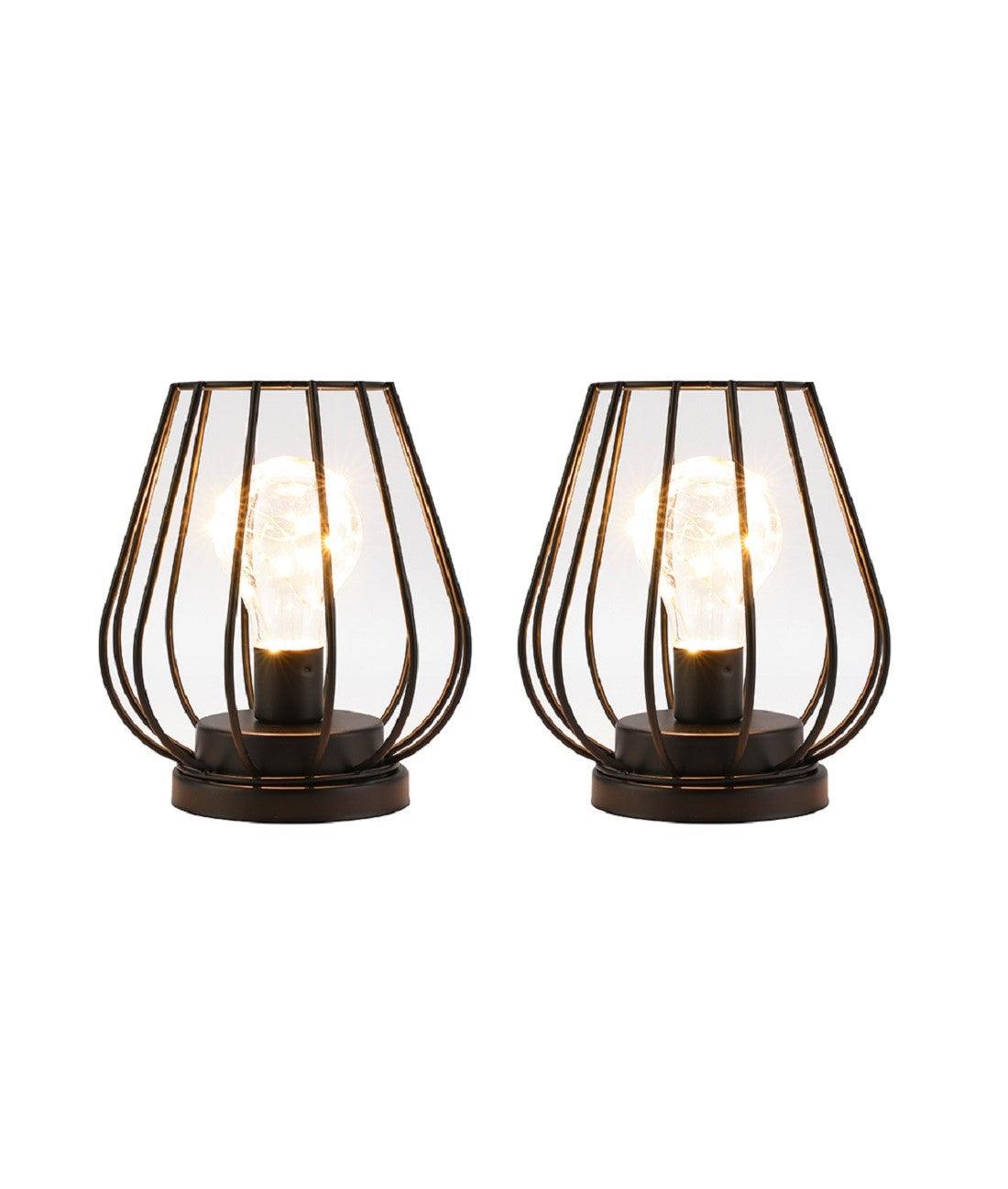7'' Tall Metal Lamp Mini Cage Shape Cordless Table Battery Lanterns(Set of 2)