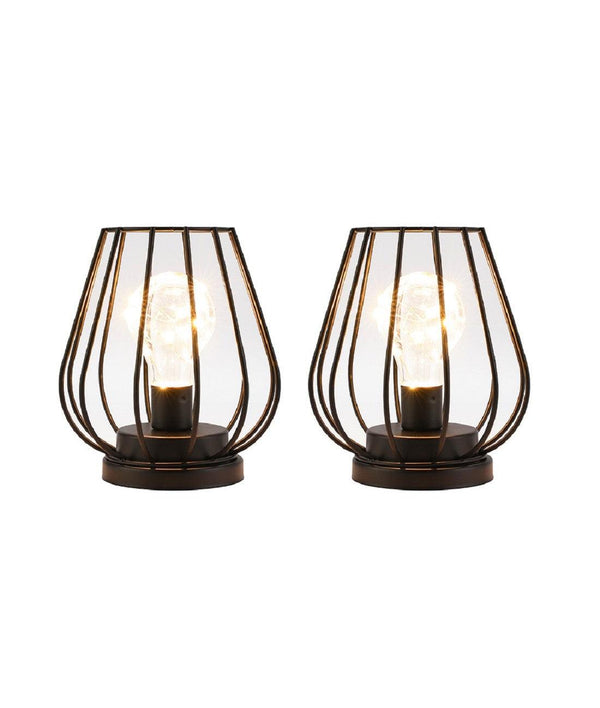 7'' Tall Metal Lamp Mini Cage Shape Cordless Table Battery Lanterns(Set of 2)