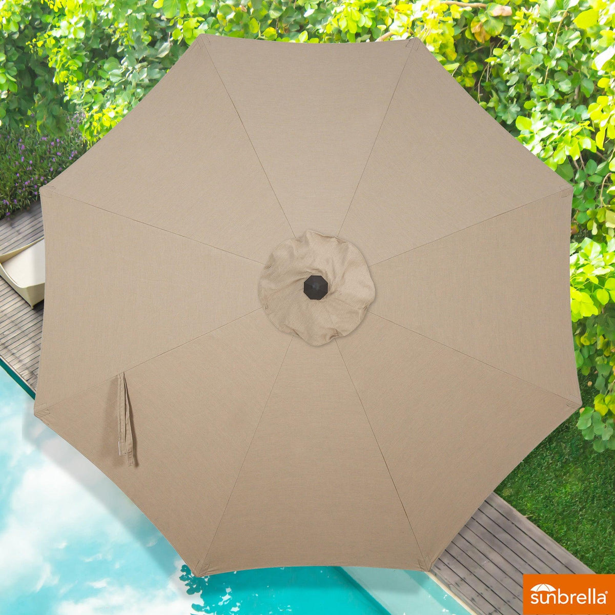 PEAKHOME Azur Patio 8PCS Round Dining Set With Lazy Susan and Sunbrella Umbrella And Cushion