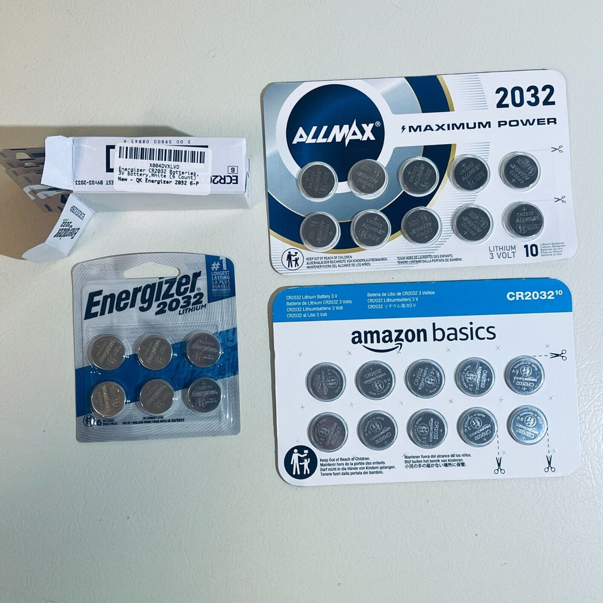 32 Pack Assorted CR2032 3V Lithium Batteries, Allmax, Energizer