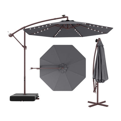 10 Ft Patio Umbrella Offset Cantilever Umbrella with 40 Solar Powered Lights-Gray