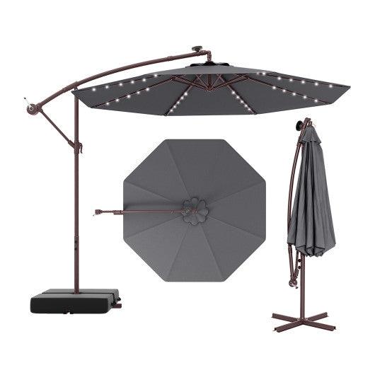 10 Ft Patio Umbrella Offset Cantilever Umbrella with 40 Solar Powered Lights-Gray