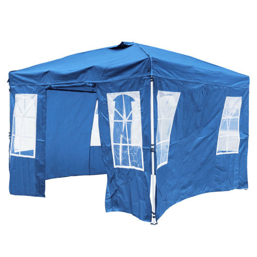 10 x 10 FT Pop Up Canopy Tent with 4 Sidewalls and Adjustable Height Waterproof-Blue