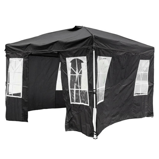 10 x 10 FT Pop Up Canopy Tent with 4 Sidewalls and Adjustable Height Waterproof-Black