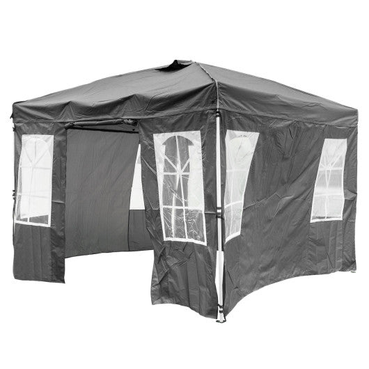 10 x 10 FT Pop Up Canopy Tent with 4 Sidewalls and Adjustable Height Waterproof-Gray